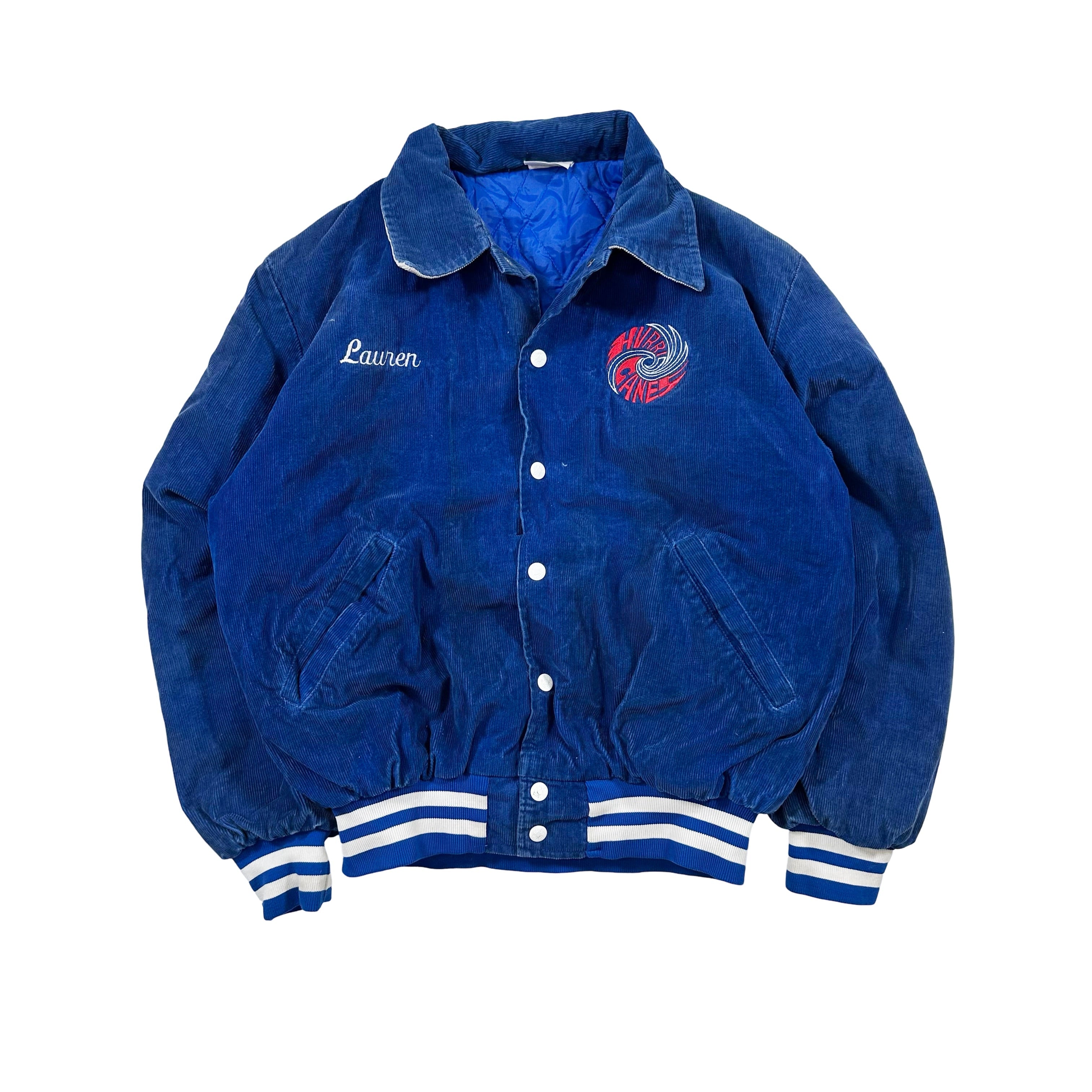 Vintage Rare 1980s Corduroy Whirl Canes Blue Button Up Jacket