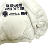 Vintage 90s Fruit of the Loom Western University My Kid and My Money Graphic Sweater